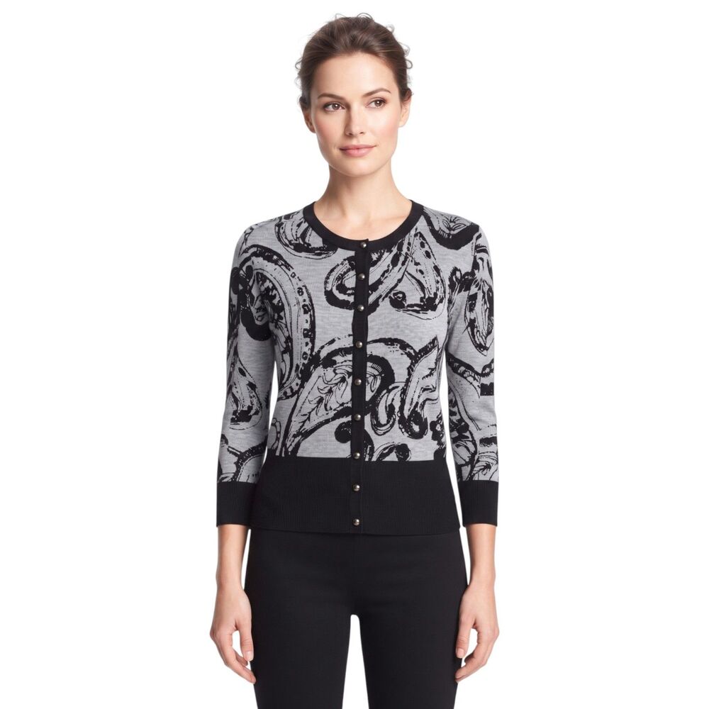 Premise Black and Gray Paisley Cardigan Classic Casual Formal
